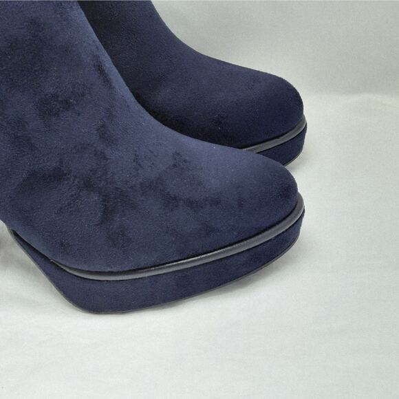Impo Womens High Heel Boots Size 8 Blue Knee High Faux Suede Platform Stretch - Picture 3 of 12